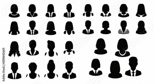 Collection of Diverse Human Profile Silhouettes Representing People.