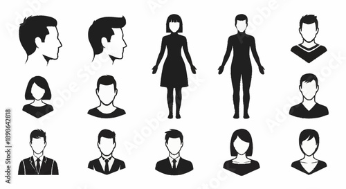 Collection of diverse human silhouette icons representing different people.