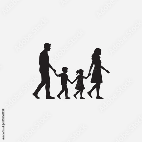 A black silhouette illustration of a business woman and mother walking with her child and family to show love through a vector shadow