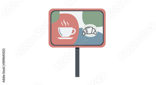 Coffee Cup and Croissant Sign Cafe Restaurant Food Service