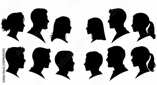 Collection of Diverse Human Silhouettes Facing Each Other.