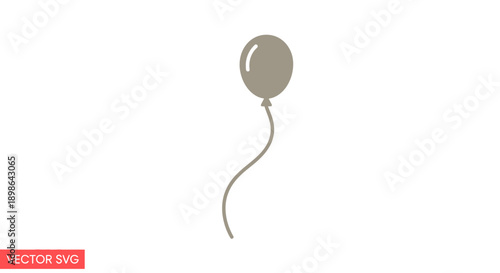 Single gray balloon with string floating on white background