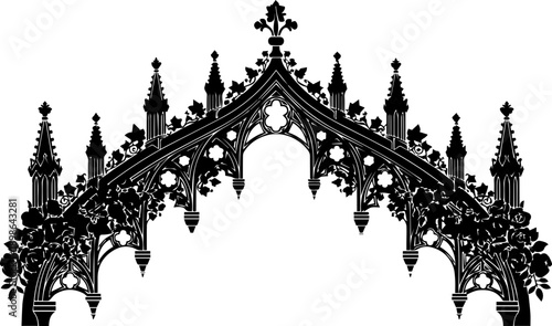 Elegant gothic archway with floral details, perfect for adding a touch of vintage charm to any design project, refined architectural element for creative work
