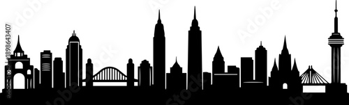 Iconic city skyline silhouette features modern architecture and towers, ideal for urban planning and travel projects, originally a scalable vector graphic