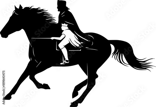Dynamic silhouette of a jockey riding a powerful horse, conveying speed, skill, and equestrian tradition perfect for sports and design projects
