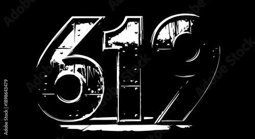 Distressed 619 Area Code Design with Bold Texture and Modern Appeal for Graphic Design Projects or Apparel, San Diego Vibe, Streetwear Inspiration