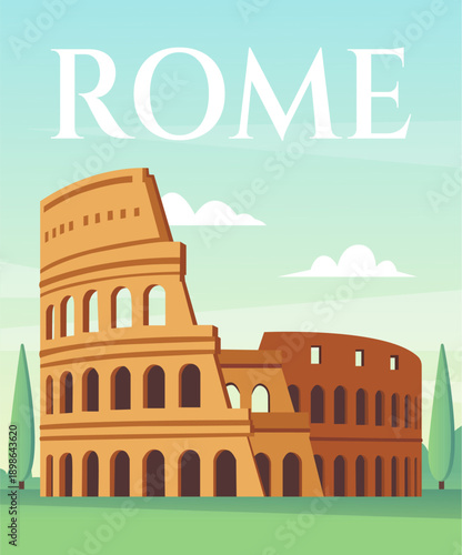 Rome modern poster illustration in flat style. Travel and tourism concept design. Vector stock	