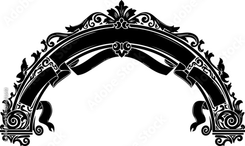 Elegant decorative arch with ribbon banners for invitations, wedding designs, certificates, and vintage branding, offering a timeless touch of sophistication