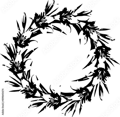 Elegant floral wreath illustration offers a touch of nature for your designs, perfect for wedding invitations, logos, or branding projects requiring sophistication