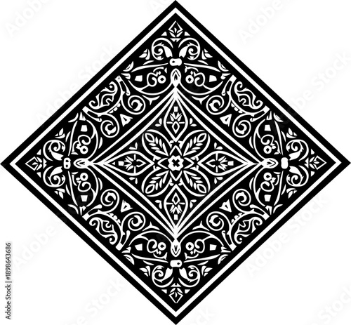 Elegant floral diamond design for invitations and branding, perfect for adding a touch of sophistication and timeless beauty, originally from a vector graphic