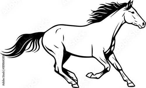 Dynamic galloping horse illustration showcasing strength and freedom, perfect for equestrian themes, branding, and nature-inspired designs, originally vector