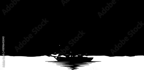 Dramatic silhouette of a sailing ship at sea, evoking adventure and nautical history, perfect for travel, maritime, or historical themes, strong contrast