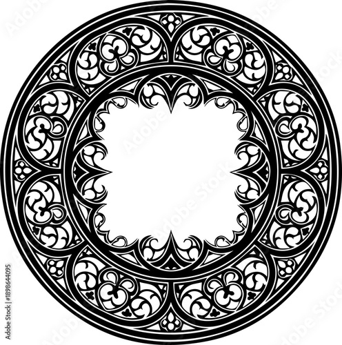 Elegant gothic circular ornament design symbolizing timeless beauty and intricate craftsmanship for architectural or decorative projects