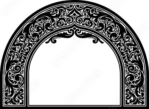 Elegant black ornate archway design with intricate scrollwork, perfect for adding a touch of classic sophistication to any project.