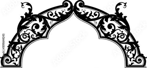 Elegant black ornate architectural flourish design element for sophisticated invitations and luxurious branding projects