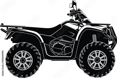 ATV quad bike silhouette illustration, off road four wheeler vehicle design, extreme adventure transport, outdoor recreation concept isolated on white background