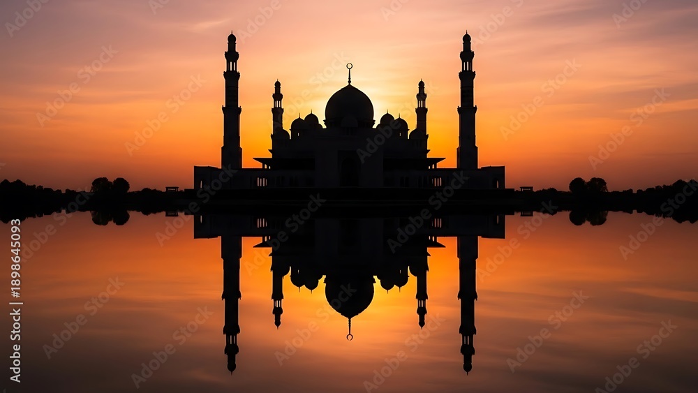 Fototapeta premium Taj Mahal Silhouette at Sunset Reflection.