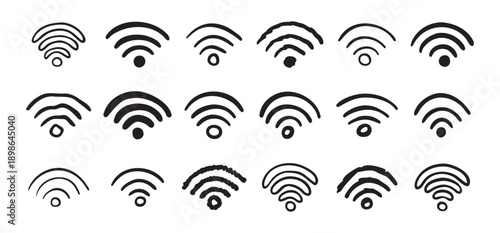 Hand drawn wifi icon set. doodle wi fi sign collection. Drawing Wi-Fi