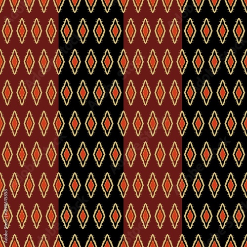 Red and Black Geometric Tribal Seamless Pattern
Seamless red, black, and gold geometric tribal pattern with a bold and luxurious look, perfect for fashion textiles, decor, and commercial graphic desig