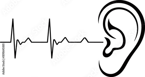 Ear Heartbeat Wave Medical Symbol Audiology Cardiology Health Diagnostics Awareness Illustration Design