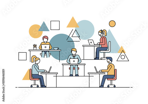 Diverse multiracial professionals collaborate in a modern open concept office environment using laptops and digital devices for business projects and