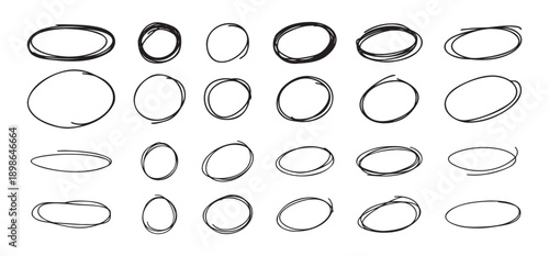 Highlight oval circle hand drawn doodle frames. Free pencil round lines. Round brush mark.
