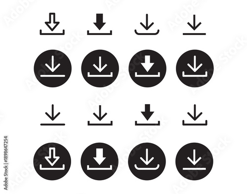 Download icon symbol. Round sign down arrow. Download icon for apps, websites interface.