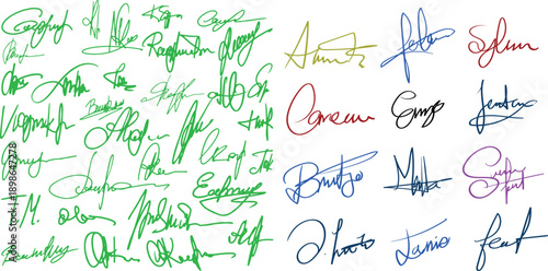 Fake Handwritten Signature Vector Set with Abstract Autograph Scribble Styles