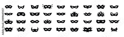 Carnival masks silhouettes icon set. Simple black icons masquerade mask, for party, parad, carnival, Halloween. Mask elements isolated sign, symbol