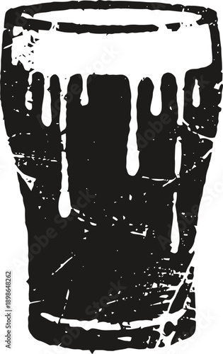 Illustration of pint glass filled with frothy beer with foam dripping over the rim