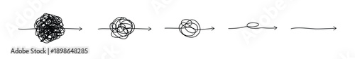 Psychotherapy hand drawn concept line. Unraveling chaos tannle line. Messy flat path. Solving a psychological problem
