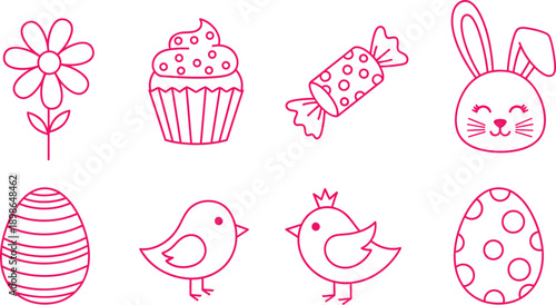 Easter day symbols and icons eggs bunny chicks flowers and treats