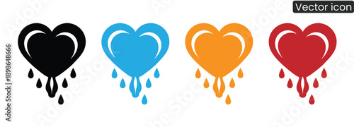 Set of modern melting heart icons with vibrant drip effect