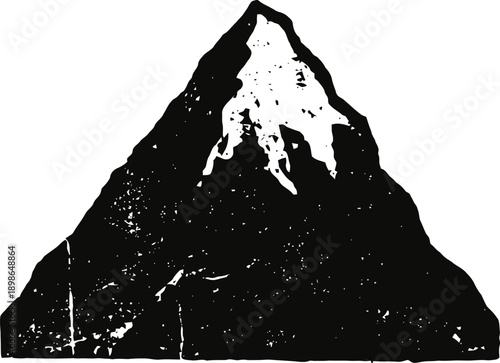 Black and white mountain silhouette with snow details in a textured vintage