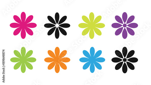 A colorful arrangement of flower icons in various vibrant hues
