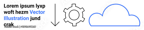 Gear for settings, arrow indicating sync, cloud outline representing cloud services. Ideal for technology, cloud computing, system integration, data management, storage solutions, software updates