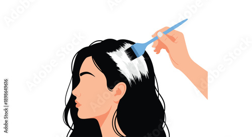 Woman Profile View Getting White Hair Dye Application with Blue Brush in Beauty Salon Illustration