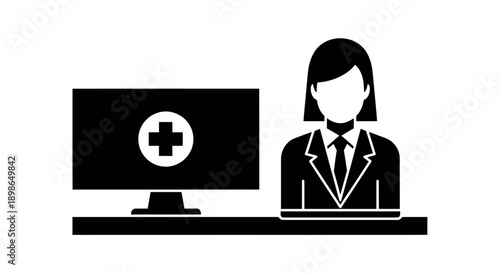 Professional woman working on medical computer system