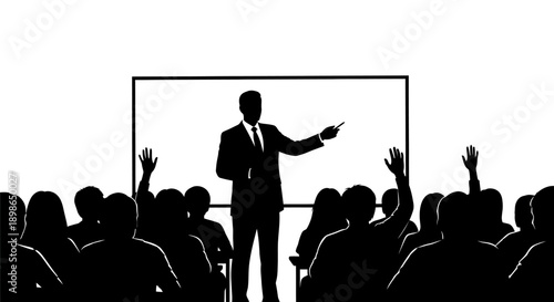 Businessman presenting to engaged audience in modern conference setting