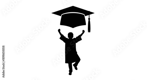 Ecstatic graduate celebrating academic achievement with tossed mortarboard