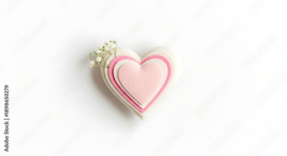 Obraz premium Delicate layered heart shape with small floral arrangement attached for romantic or decorative use