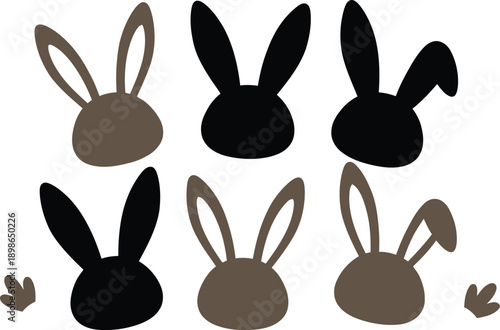 Easter day bunny silhouettes with various brown and black ears