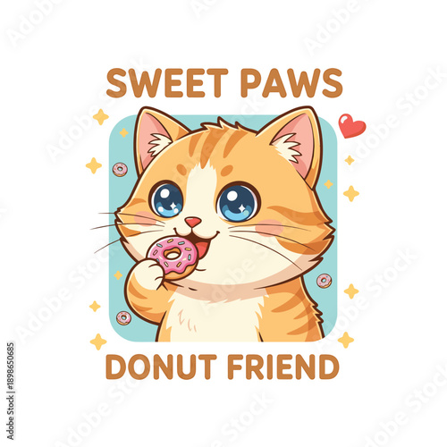 Sweet Paws Cute Cat Donut Mascot Logo for Bakery Pet Shop and Kids Brand