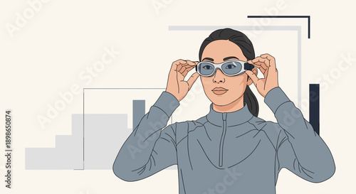 Young woman adjusting sports goggles while preparing for a workout  