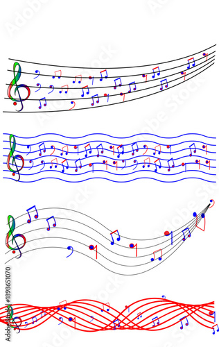 Abstract music background featuring a flowing melody design with treble clef symbols and musical notes on a vector wave pattern for a classical song wallpaper illustration