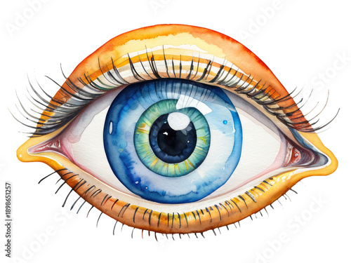 A beautiful watercolor depiction of a single blue eye