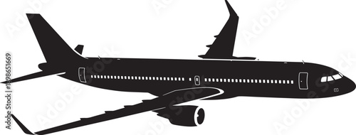 Airplane silhouette from side black white background travel