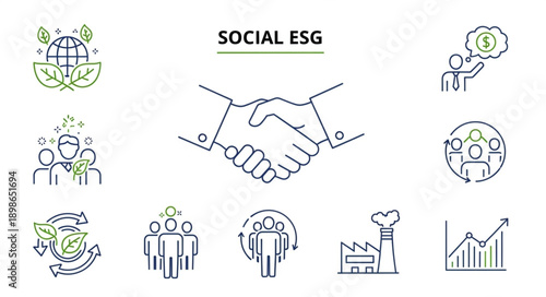Social ESG Icons Representing Sustainability and Business Partnership.