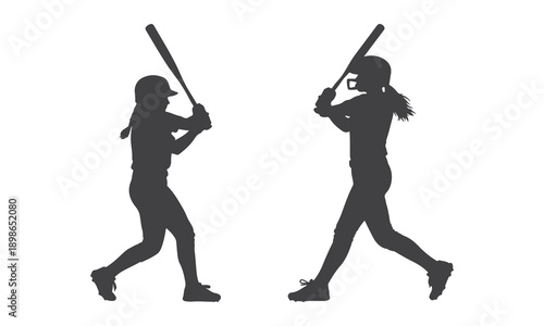 Baseball Batter Silhouette Facing Each Other Action Pose