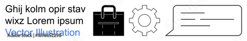 Workflow management, teamwork communication, operational system design, corporate tools, productivity, business strategy. Features a briefcase, gear icon and speech bubble. Workflow management